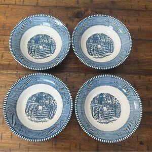 Set of 4 Currier & Ives Royal China Blue & White Bowls